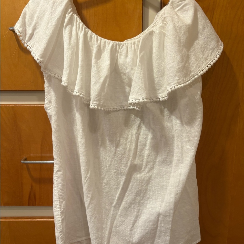 Faded Glory White Ruffled Bib Collar Blouse Vintage Large